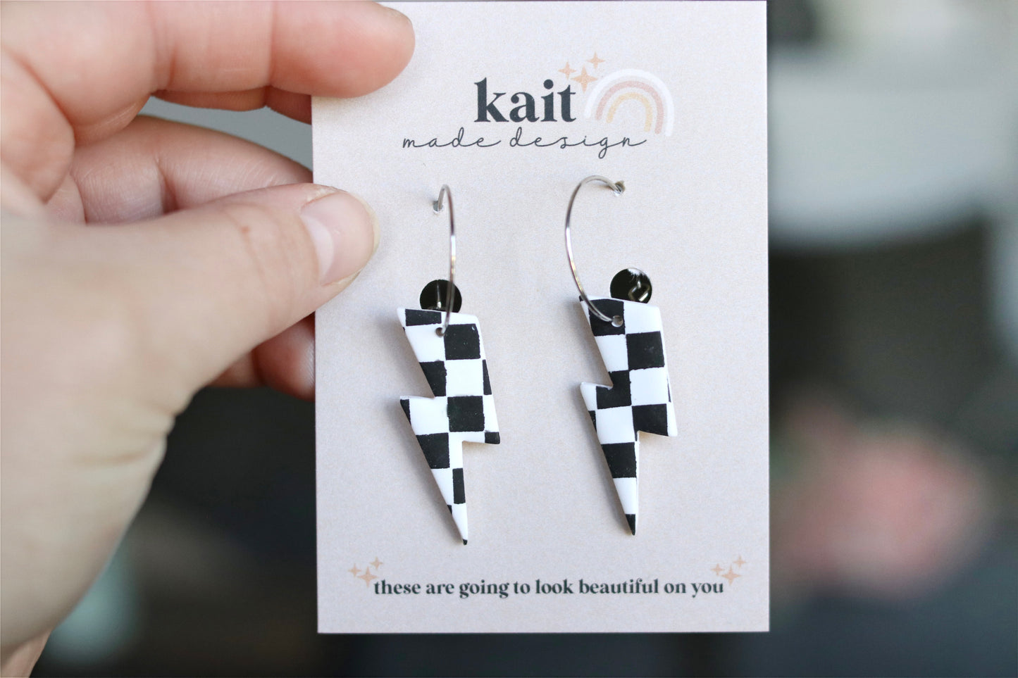 Checkered Lightning Bolt Hoops