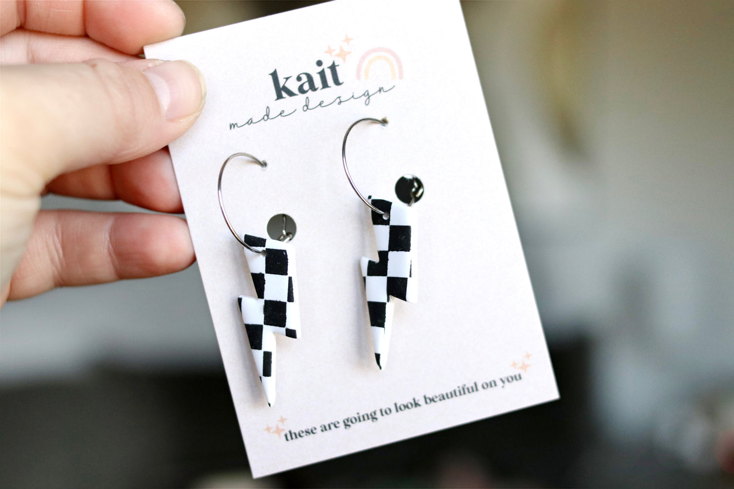 Checkered Lightning Bolt Hoops