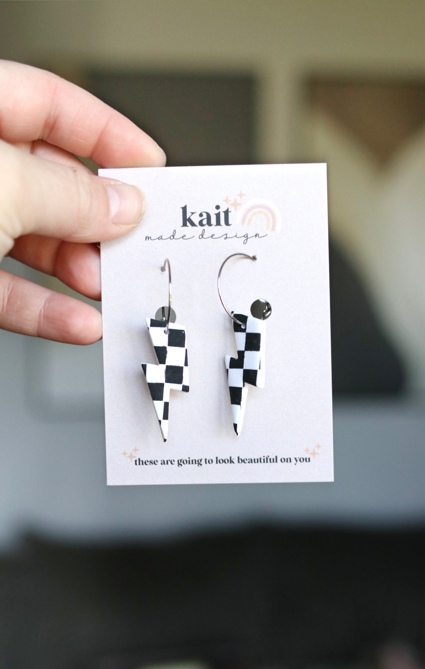 Checkered Lightning Bolt Hoops