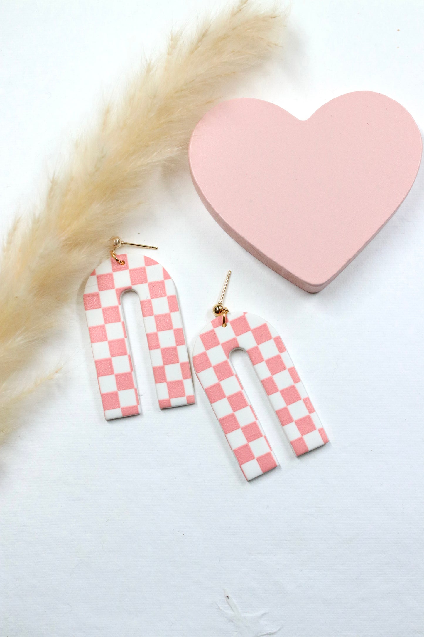 Pink Checkered Arch Earrings