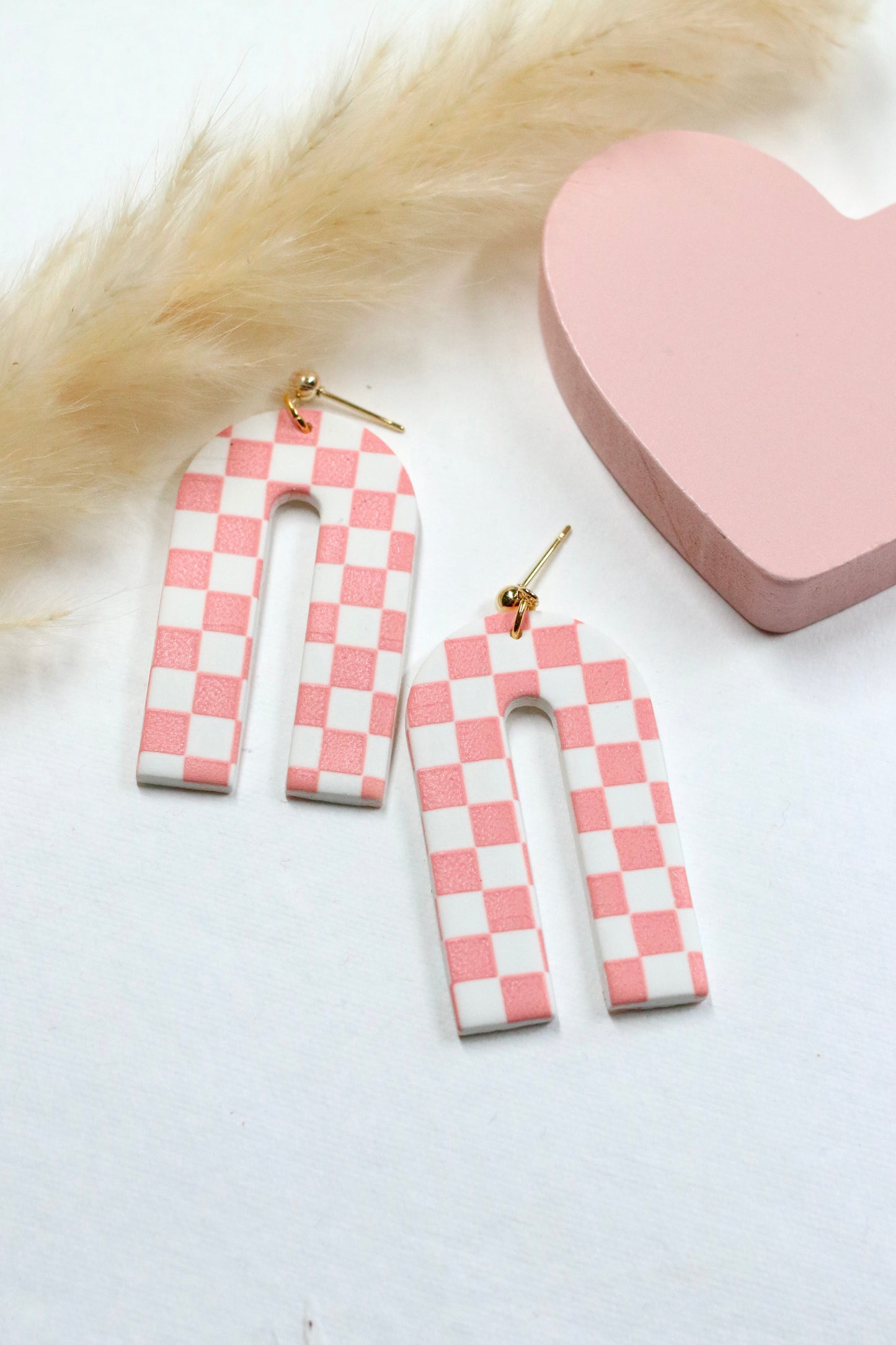 Pink Checkered Arch Earrings