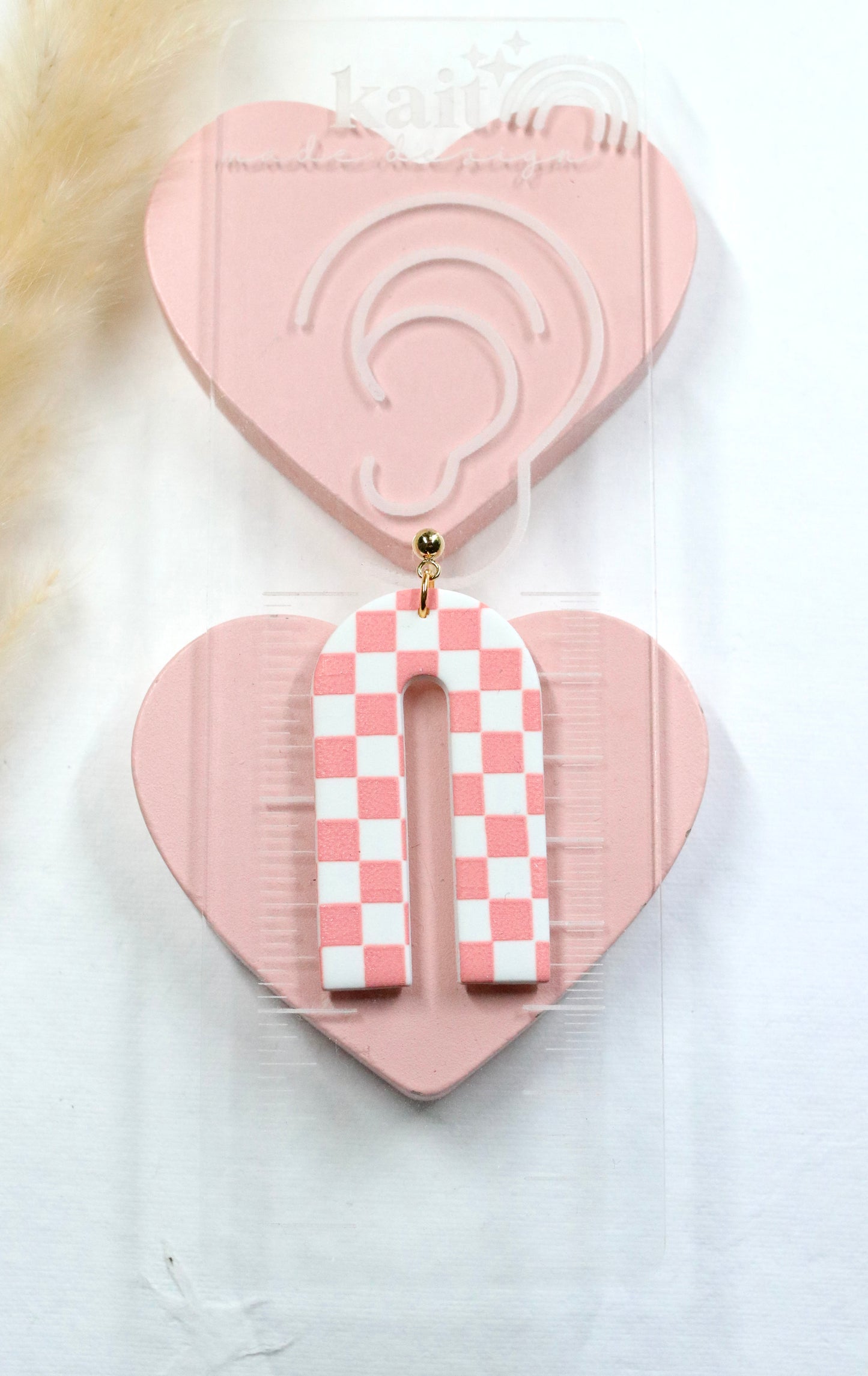 Pink Checkered Arch Earrings