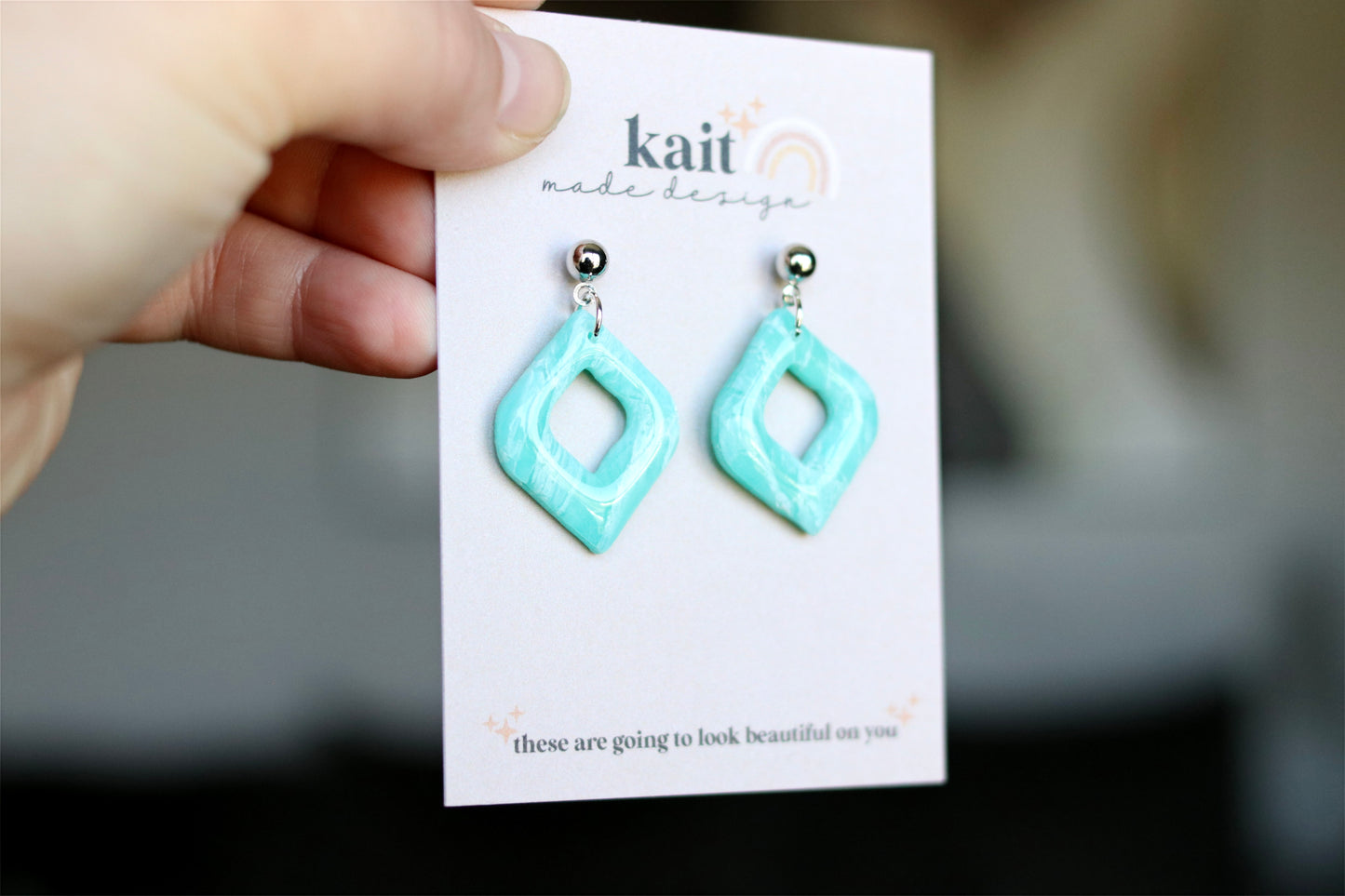 Teal Marble Drop Earrings
