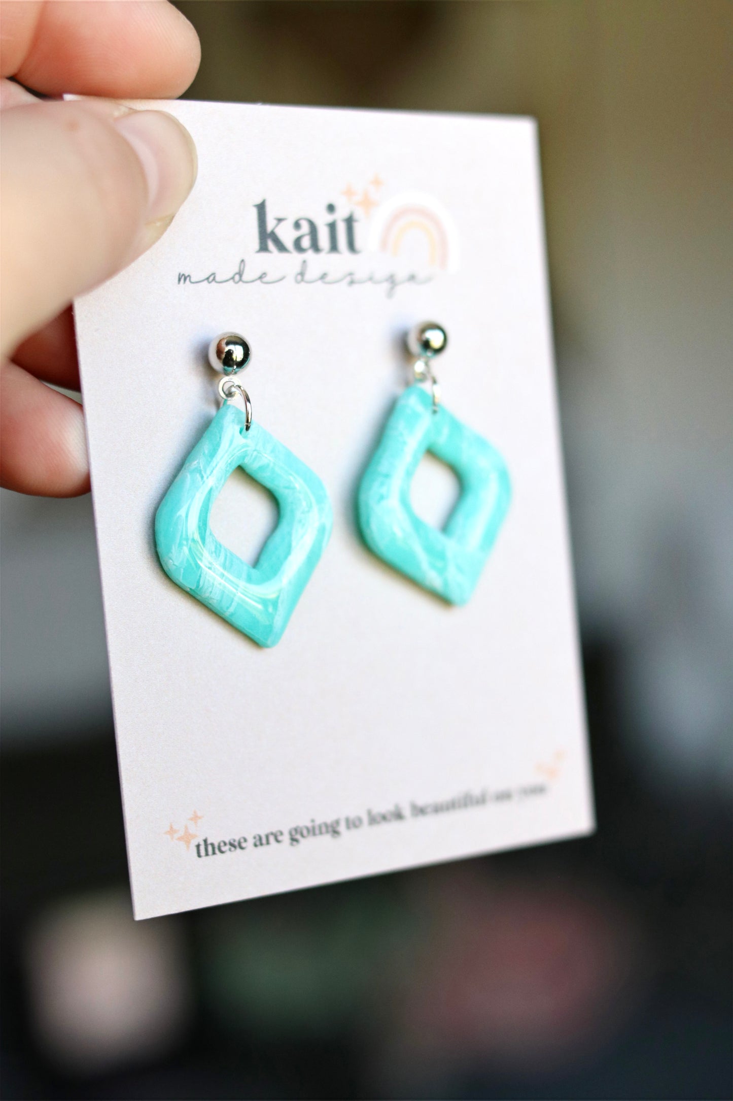 Teal Marble Drop Earrings