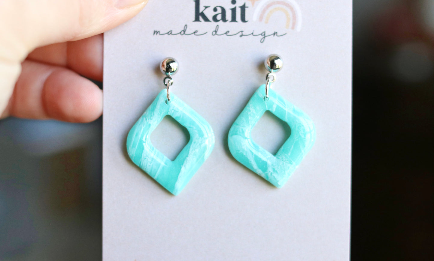 Teal Marble Drop Earrings