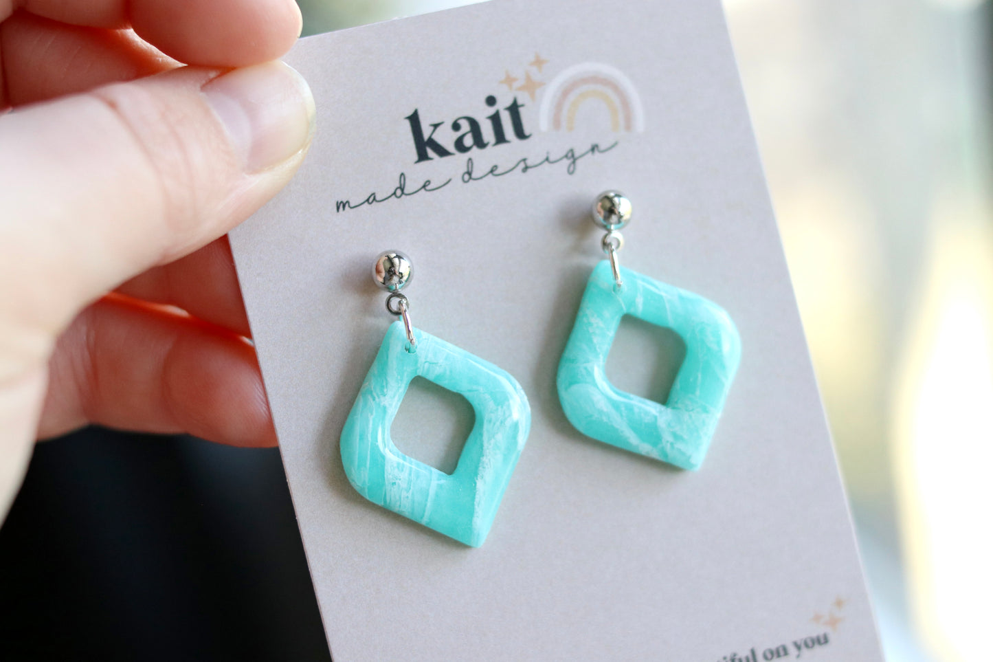 Teal Marble Drop Earrings