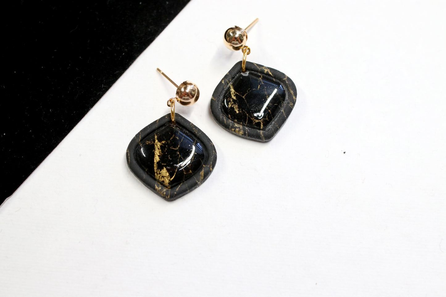 Gold Marble Mini Drop Earrings