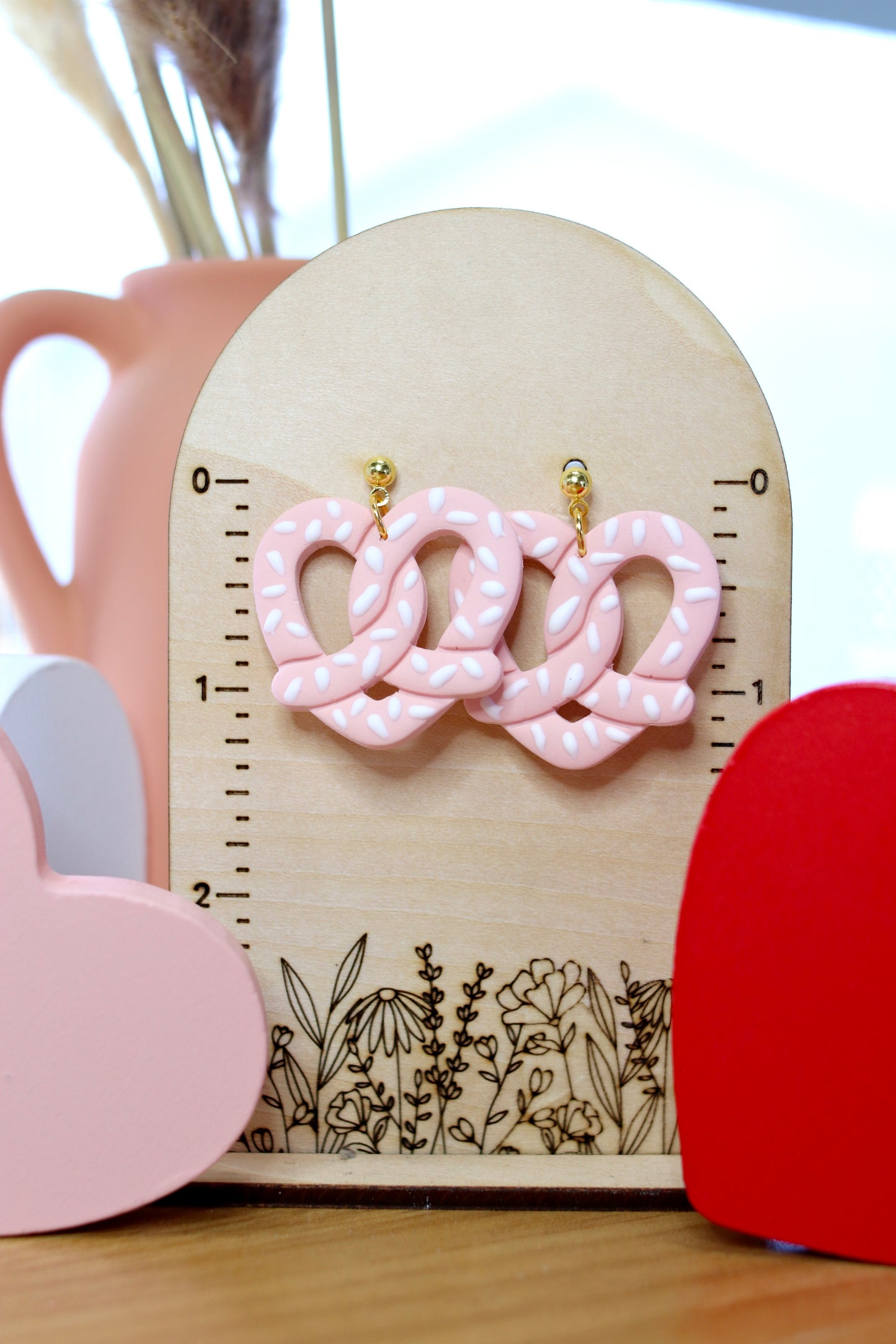 Pink Heart Pretzel Earrings