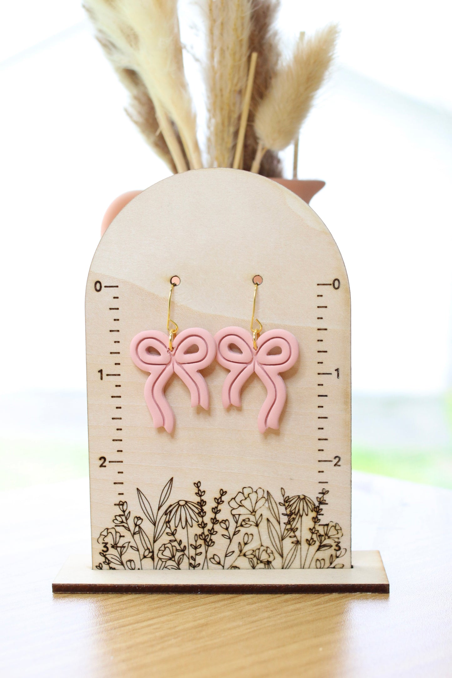 Pink Bow Large Dangle Earrings