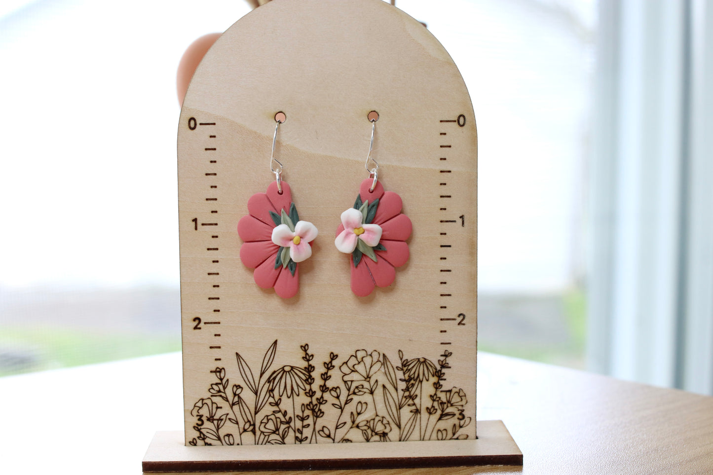 Half Flower Pink Earrings