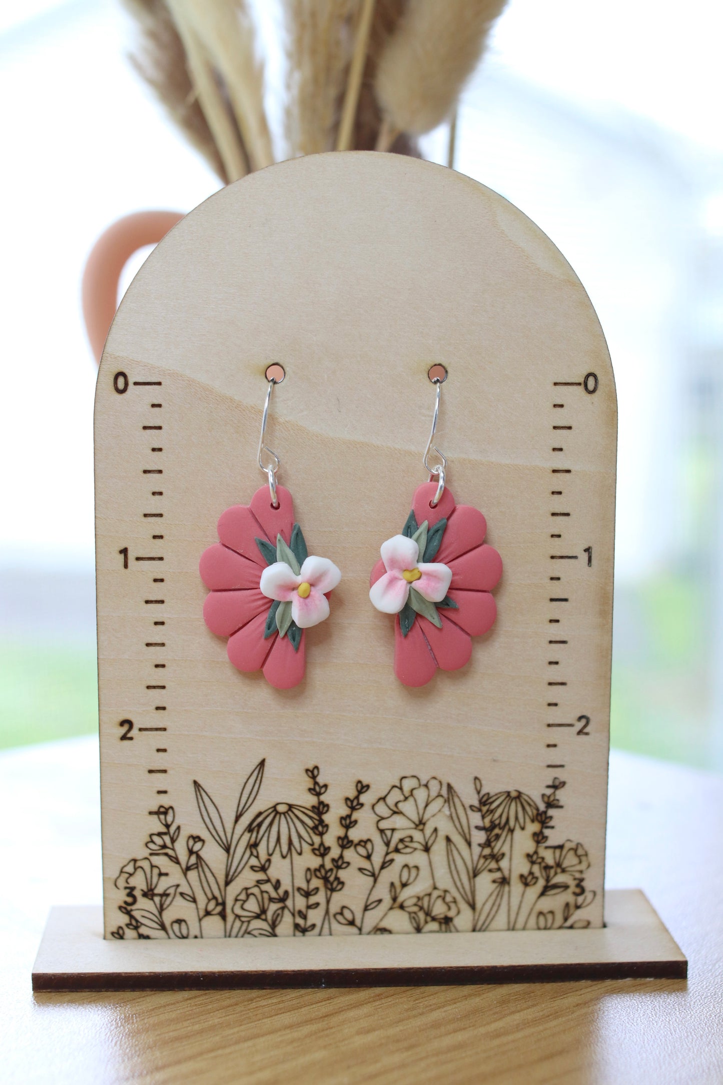Half Flower Pink Earrings