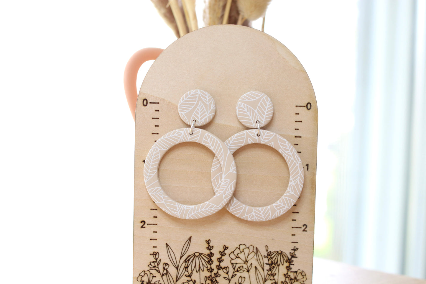 Beige Leafy Hoop Earrings