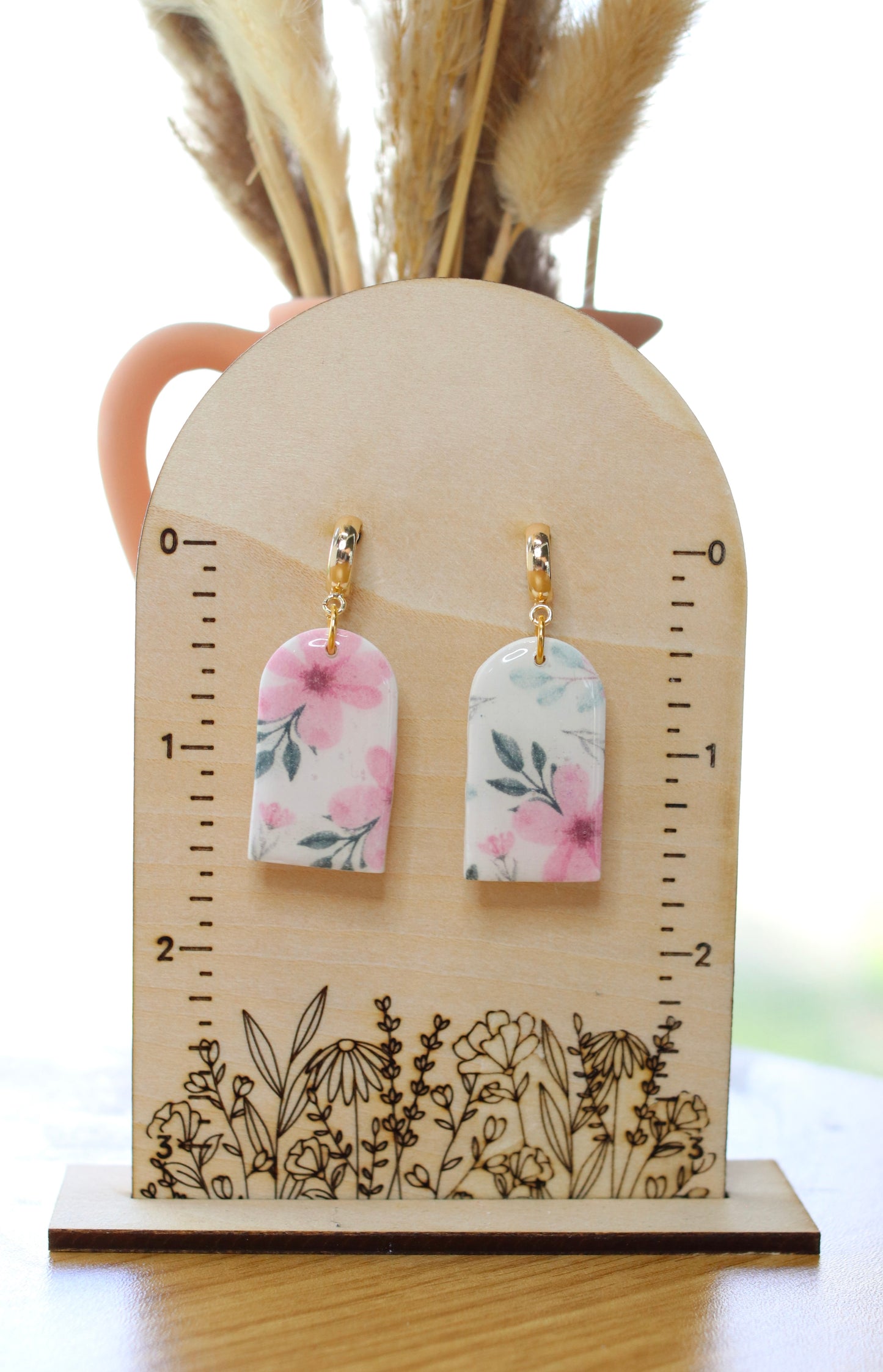 Pink and White Flower Earrings