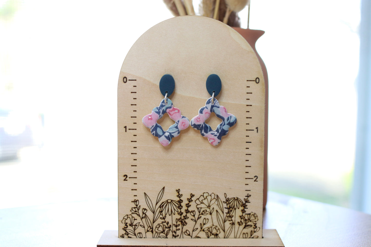 Blue Floral Scallop Earrings