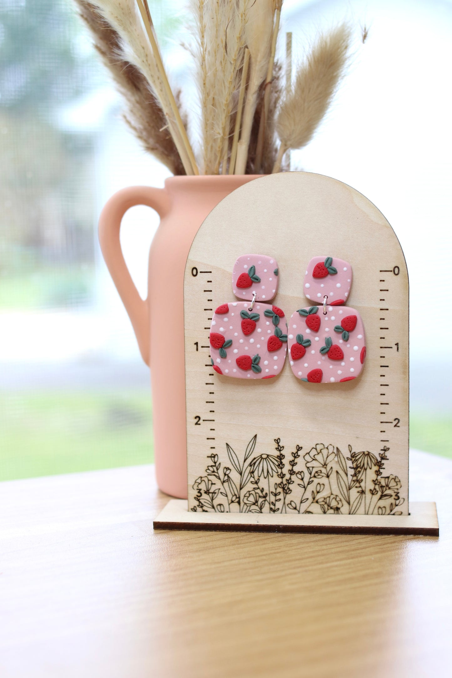 Strawberry Patch Large Square Earrings