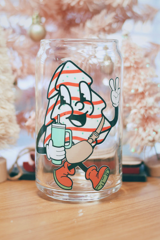 Christmas Tree Cake Cartoon Beer Can Glass