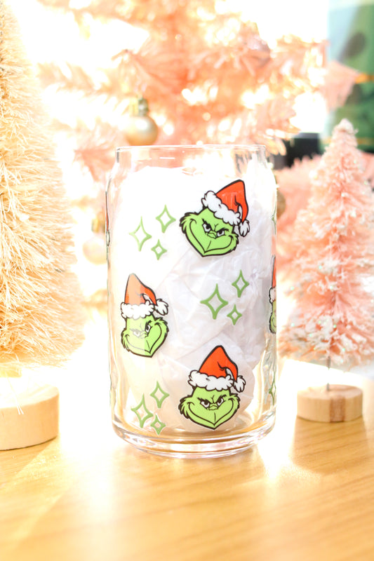 Grinch Sparkle Beer Can Glass