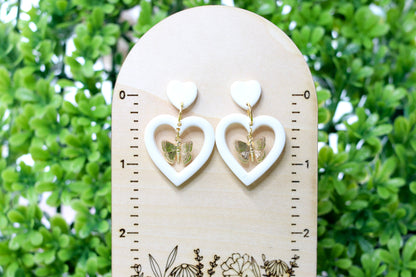 Butterfly White Heart Earrings