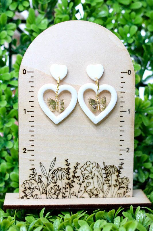 Butterfly White Heart Earrings