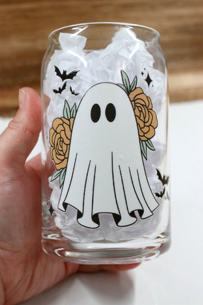 Ghost Floral Beer Can Glass