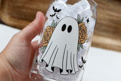 Ghost Floral Beer Can Glass