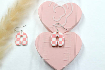 Mini Arch Pink Checkered Earrings