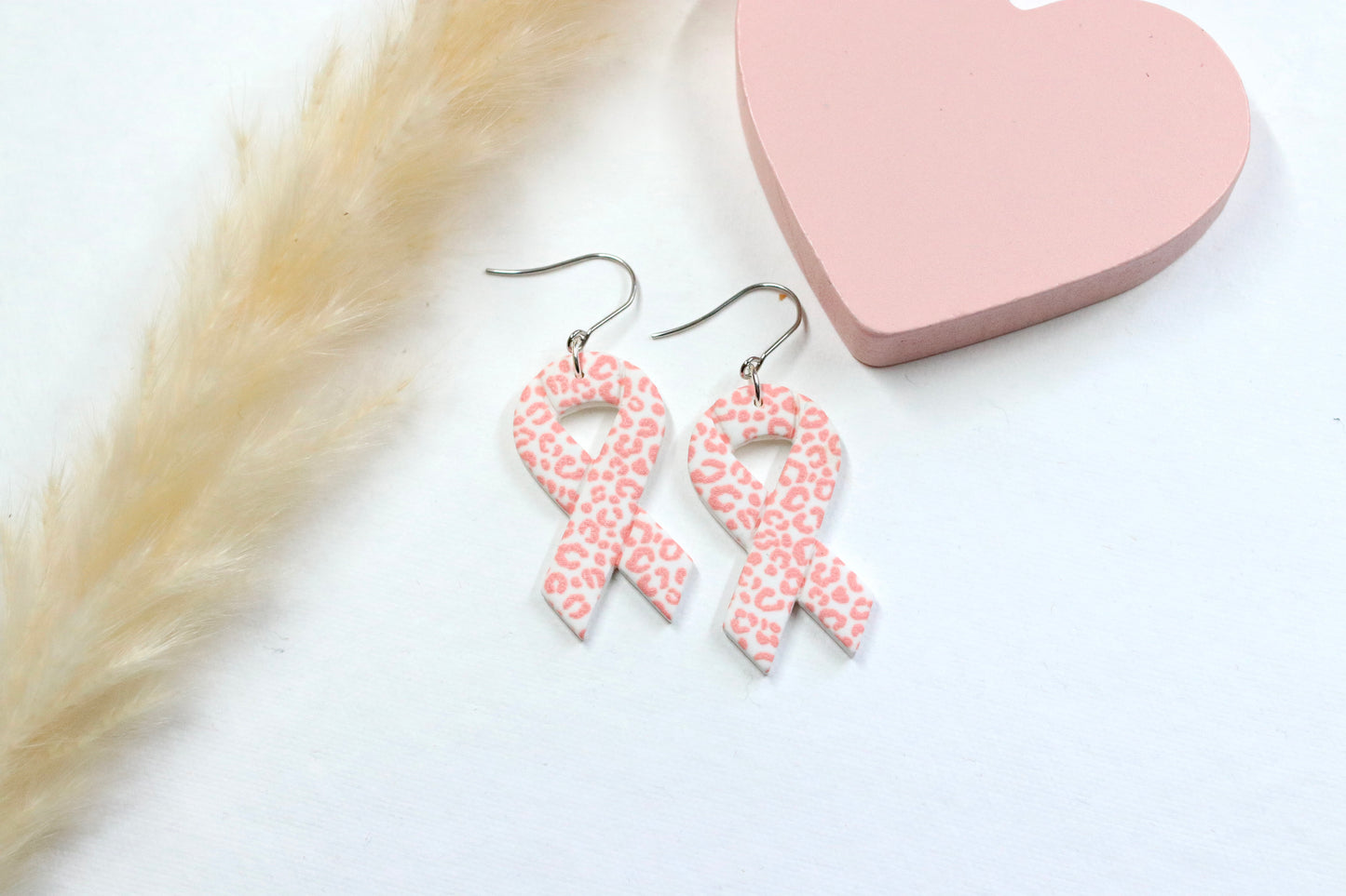 Pink Cheetah Cancer Ribbon Earrings