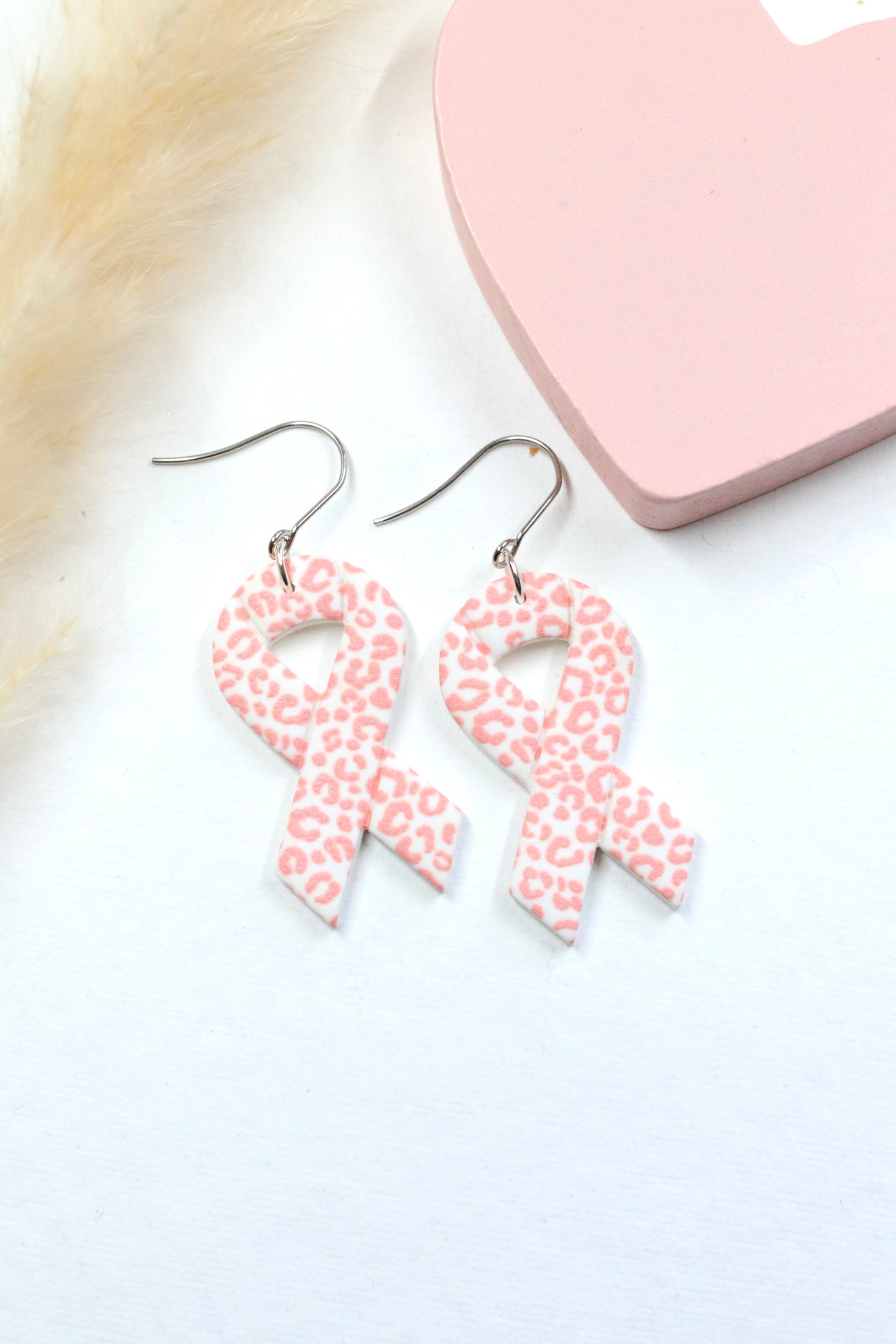 Pink Cheetah Cancer Ribbon Earrings