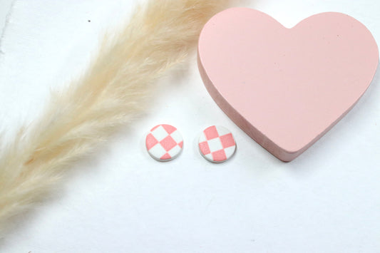 Pink Checkered Stud Earrings