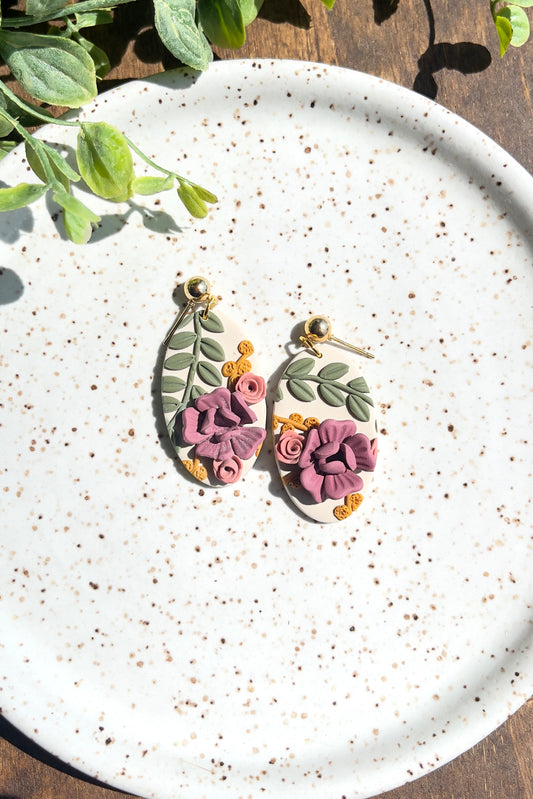 Floral Slab Oval Earrings