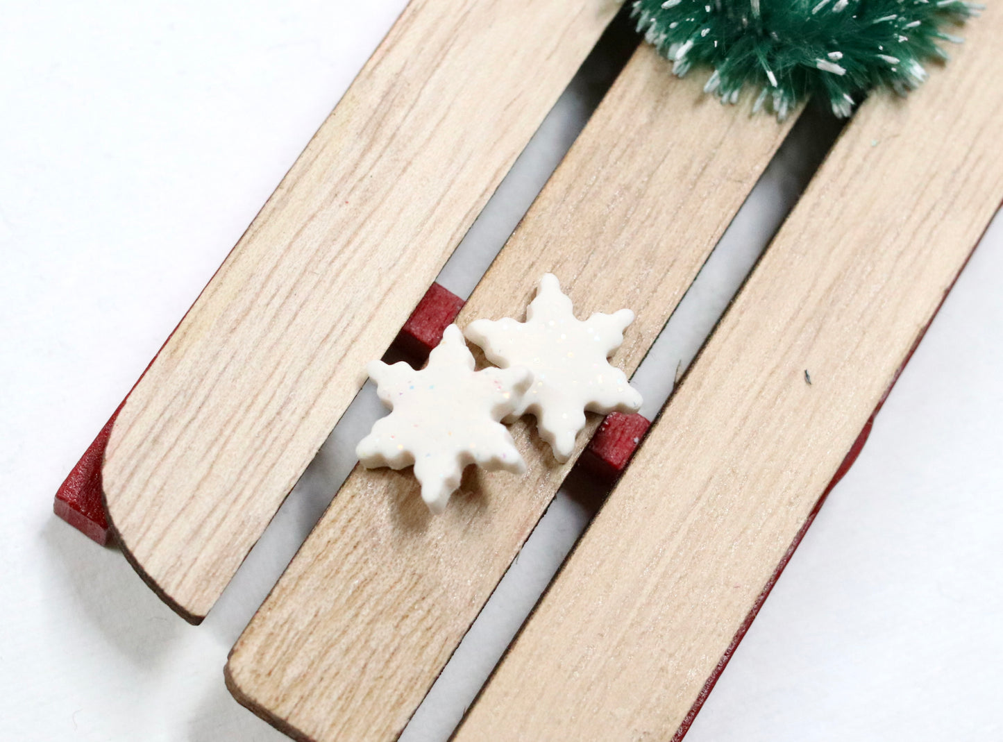 White Glitter Snowflake Stud Earrings