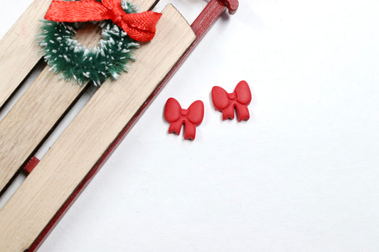 Red Bow Stud Earrings