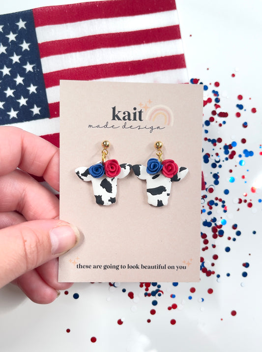 Patriotic Cow Earrings