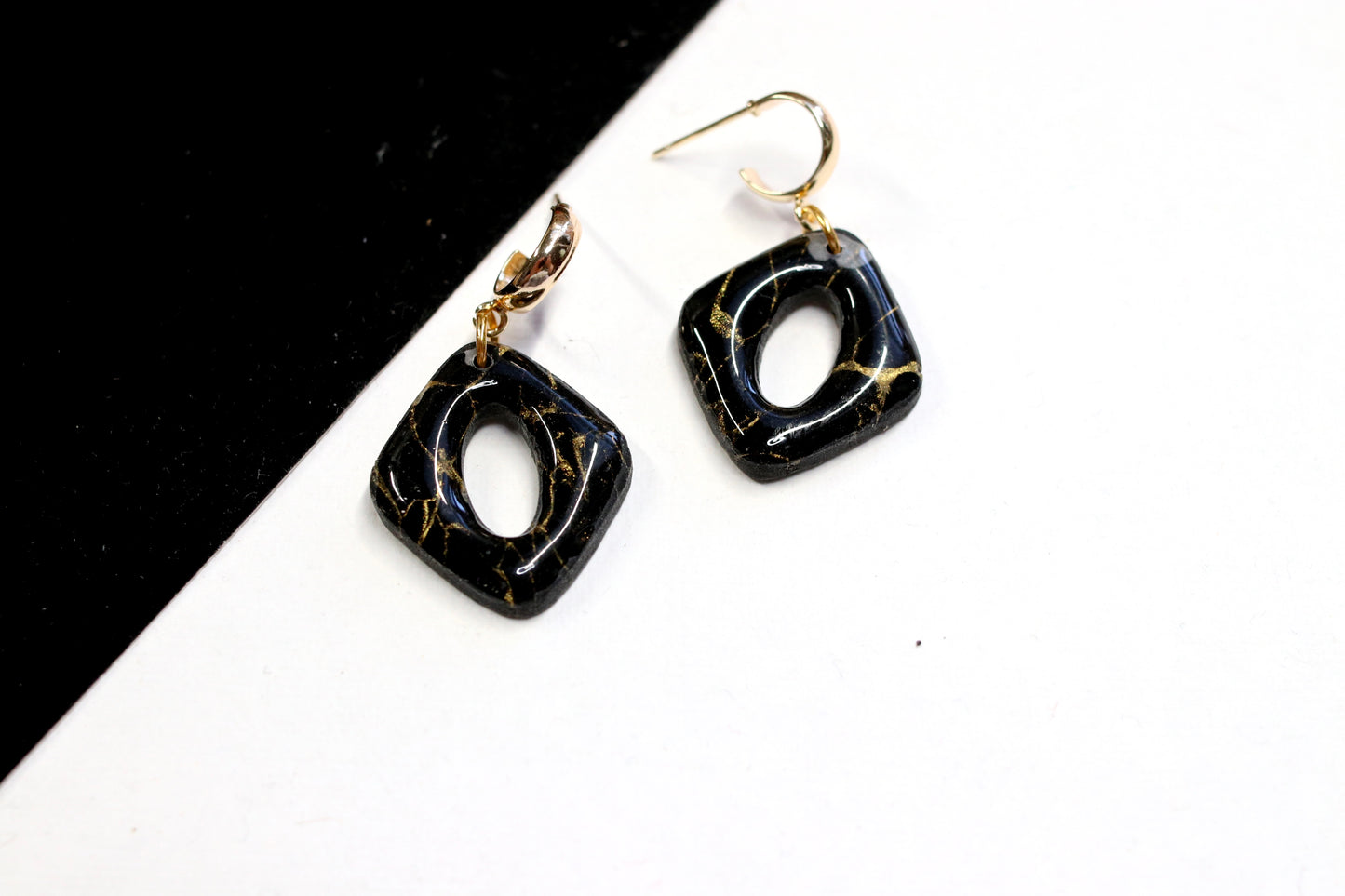 Gold Marble Diamond Earrings