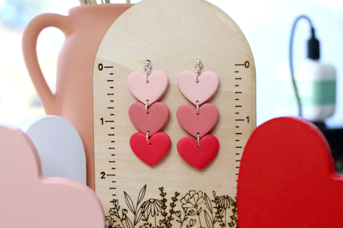 Three Heart Dangle Earrings