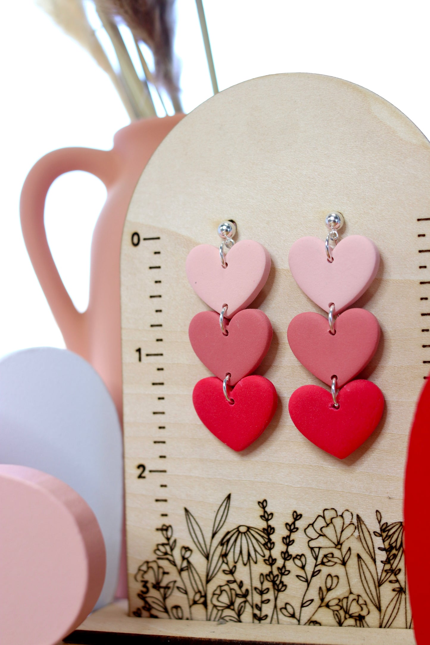 Three Heart Dangle Earrings