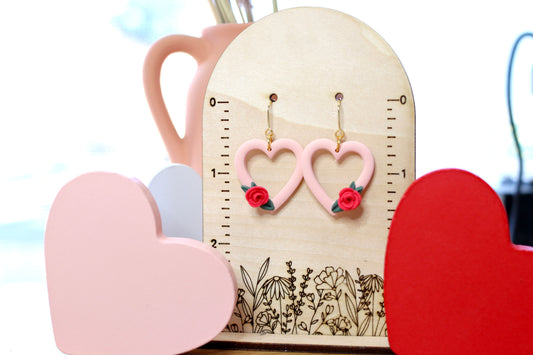 Sweet Rosy Heart Earrings