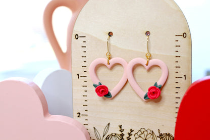 Sweet Rosy Heart Earrings