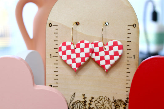 Checkered Heart Hoop Earrings