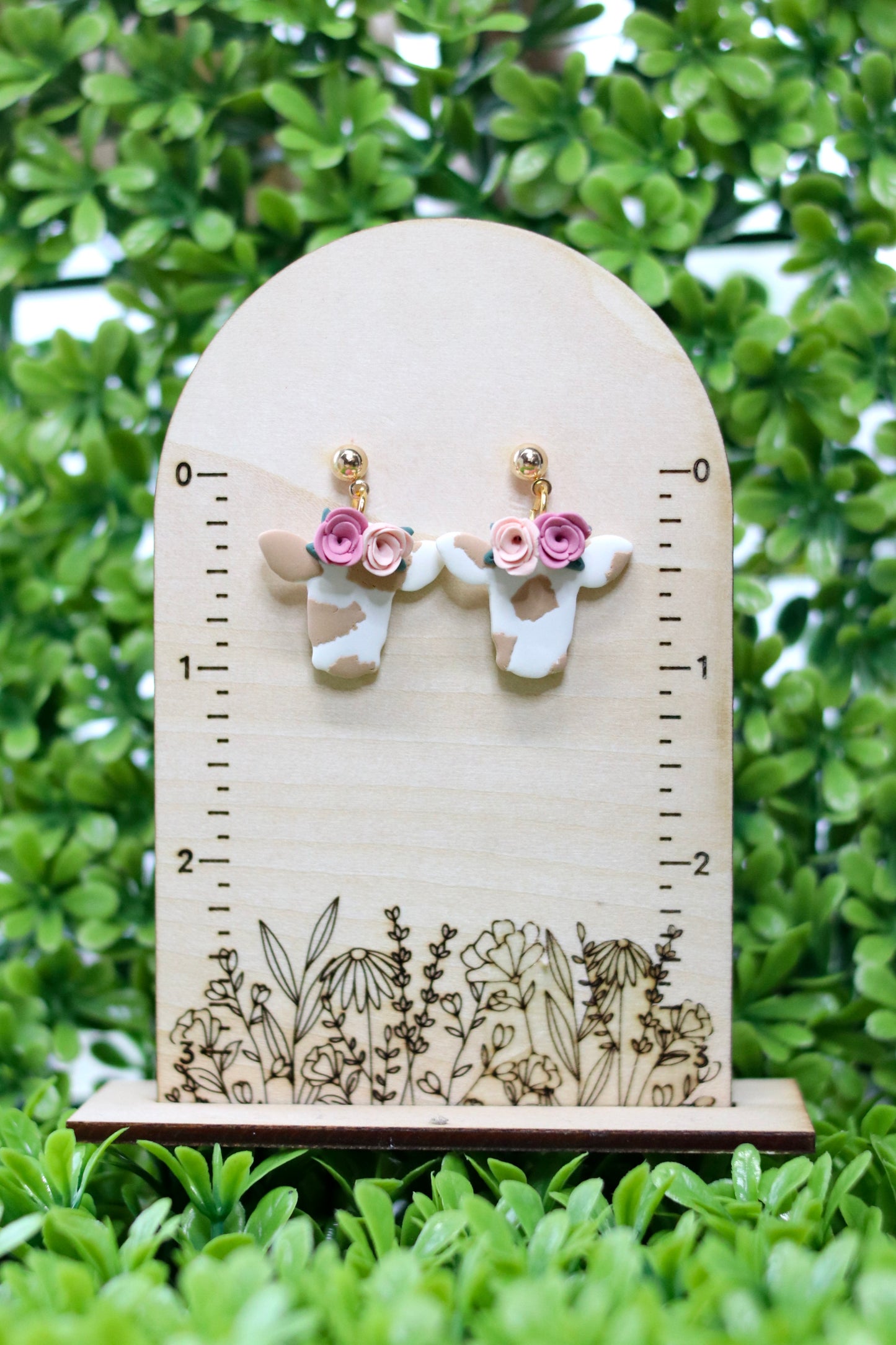 Spring Floral Cow Earrings