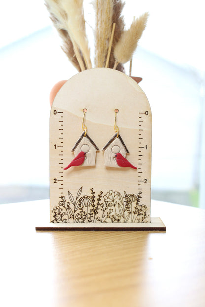 Cardinal Bird House Earrings