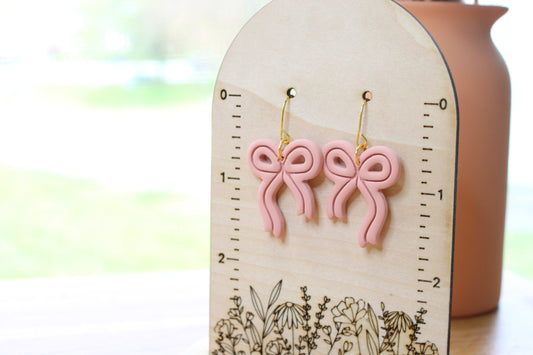 Pink Bow Large Dangle Earrings