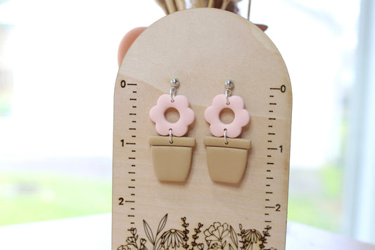 Pink Daisy Pot Earrings