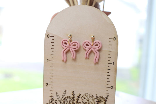 Small Pink Bow Dangle Earrings