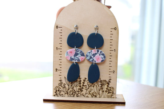 Navy Floral Long Earrings