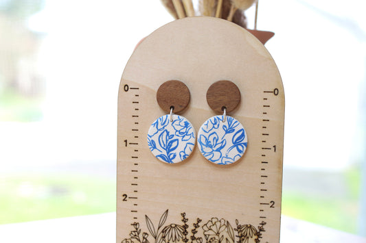 Blue Floral Circle Earring