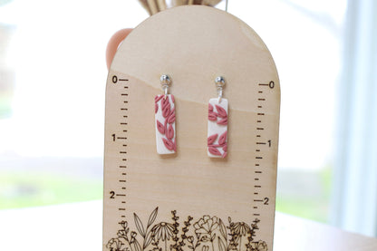 Mauve Leaf Rectangle Earrings