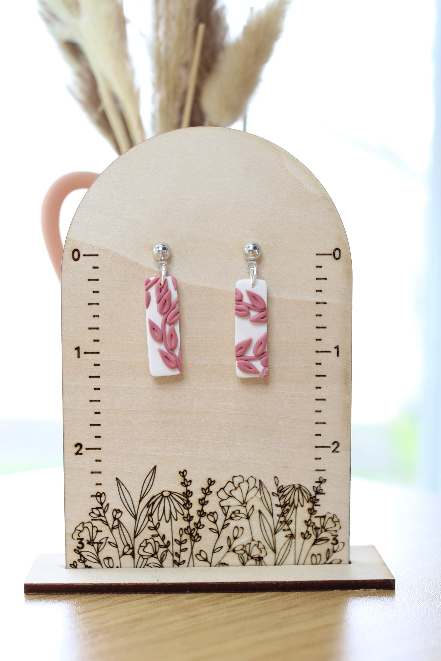 Mauve Leaf Rectangle Earrings