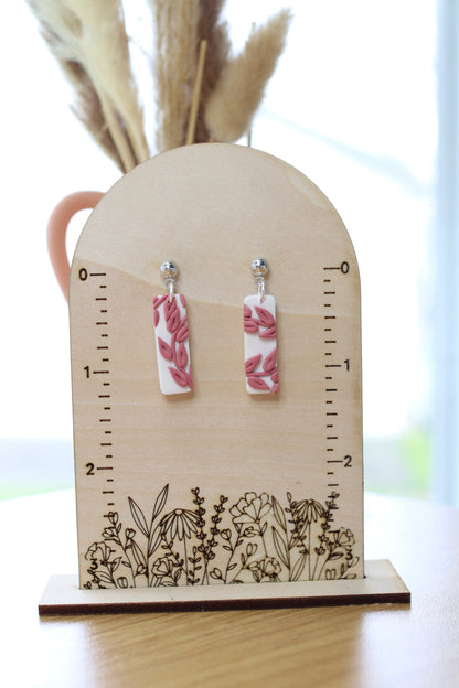 Mauve Leaf Rectangle Earrings