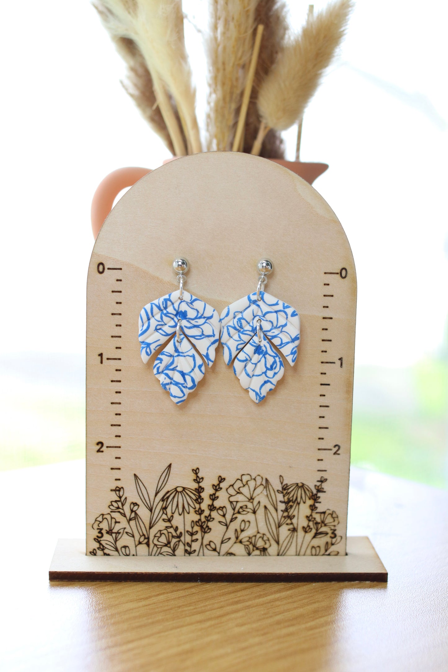 Blue Leafy Scallop Earrings